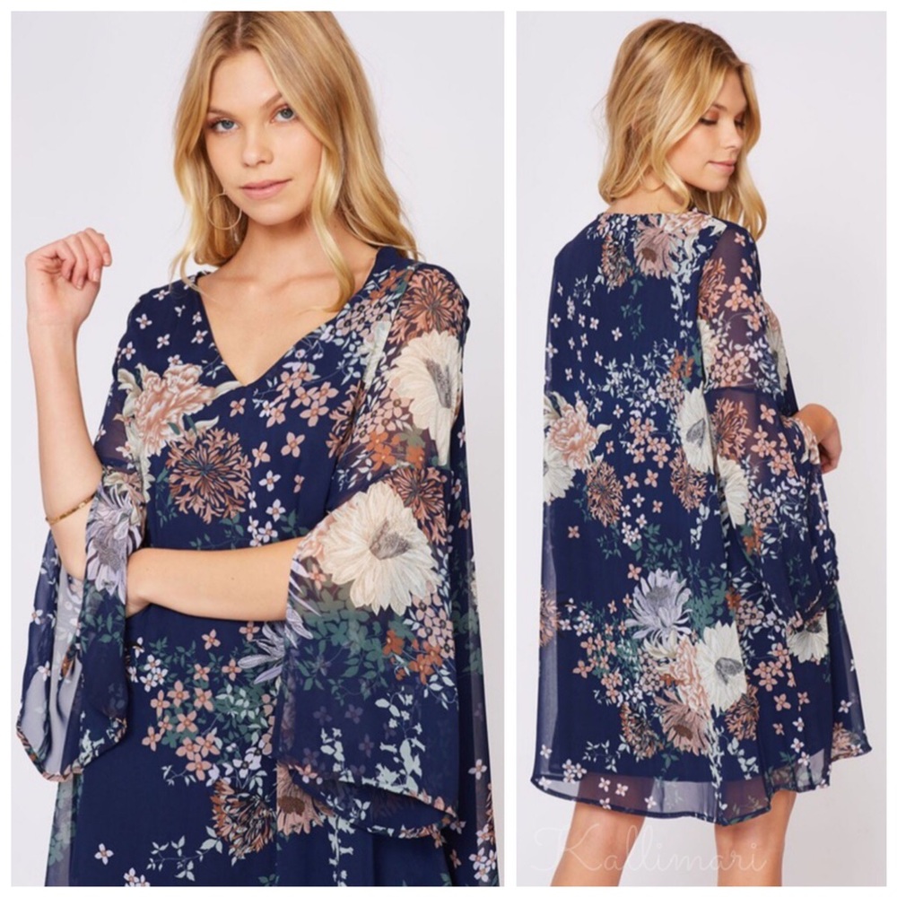 New navy blue floral dress